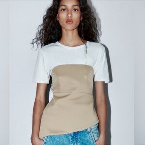 Zara Asymmetrical Strapless Bustier in Beige